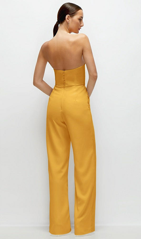 Back View - NYC Yellow Strapless Cat-Eye Corset Crepe Wedding Jumpsuit