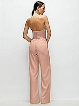 Rear View Thumbnail - Pale Peach Strapless Cat-Eye Corset Crepe Wedding Jumpsuit