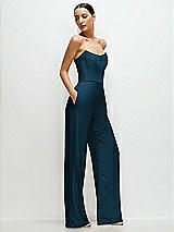 Side View Thumbnail - Atlantic Blue Strapless Cat-Eye Corset Crepe Wedding Jumpsuit