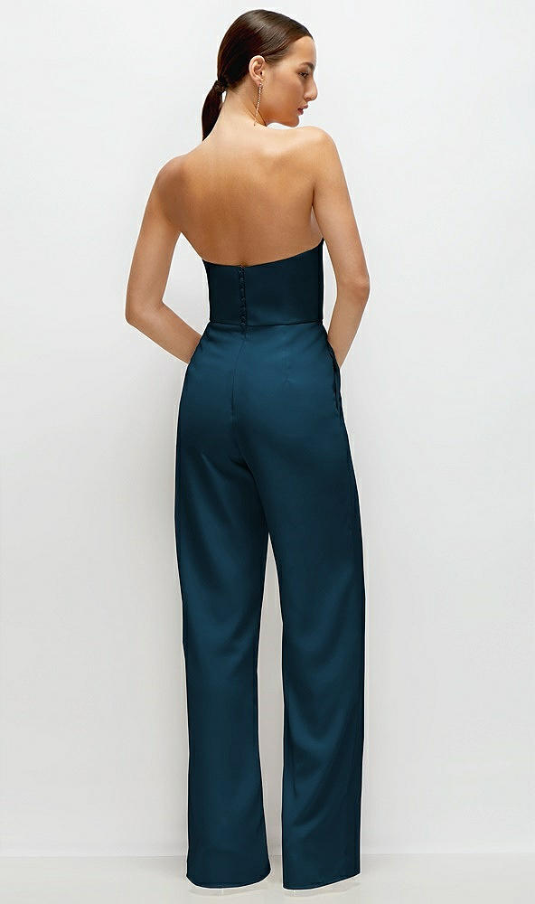 Back View - Atlantic Blue Strapless Cat-Eye Corset Crepe Wedding Jumpsuit