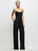 Front View Thumbnail - Black Strapless Cat-Eye Corset Crepe Wedding Jumpsuit