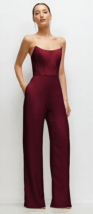 Burgundy bridesmaid jumpsuit deals