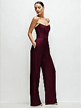 Side View Thumbnail - Cabernet Strapless Cat-Eye Corset Crepe Wedding Jumpsuit