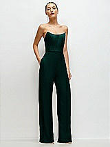 Front View Thumbnail - Evergreen Strapless Cat-Eye Corset Crepe Wedding Jumpsuit