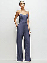 Front View Thumbnail - French Blue Strapless Cat-Eye Corset Crepe Wedding Jumpsuit