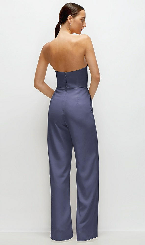 Back View - French Blue Strapless Cat-Eye Corset Crepe Wedding Jumpsuit