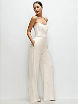 Side View Thumbnail - Ivory Strapless Cat-Eye Corset Crepe Wedding Jumpsuit