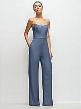 Front View Thumbnail - Larkspur Blue Strapless Cat-Eye Corset Crepe Wedding Jumpsuit