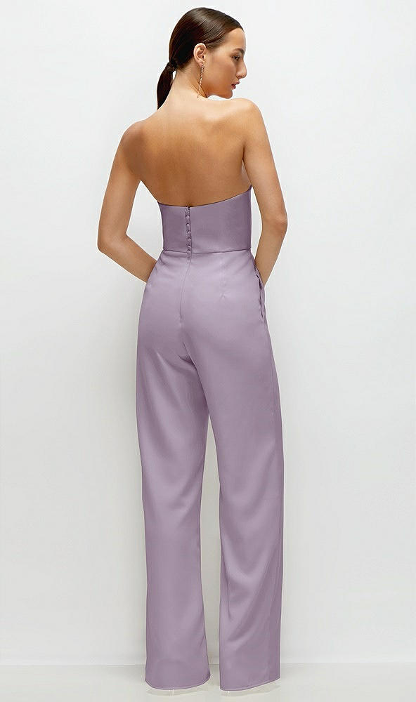 Back View - Lilac Haze Strapless Cat-Eye Corset Crepe Wedding Jumpsuit