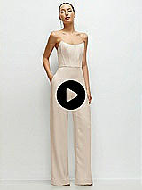 Video 1 Thumbnail - Ivory Strapless Cat-Eye Corset Crepe Wedding Jumpsuit