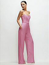 Side View Thumbnail - Powder Pink Strapless Cat-Eye Corset Crepe Wedding Jumpsuit