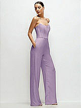 Side View Thumbnail - Pale Purple Strapless Cat-Eye Corset Crepe Wedding Jumpsuit