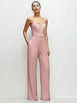 Front View Thumbnail - Rose - PANTONE Rose Quartz Strapless Cat-Eye Corset Crepe Wedding Jumpsuit