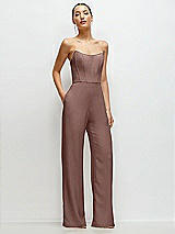 Front View Thumbnail - Sienna Strapless Cat-Eye Corset Crepe Wedding Jumpsuit