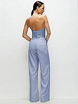 Rear View Thumbnail - Sky Blue Strapless Cat-Eye Corset Crepe Wedding Jumpsuit