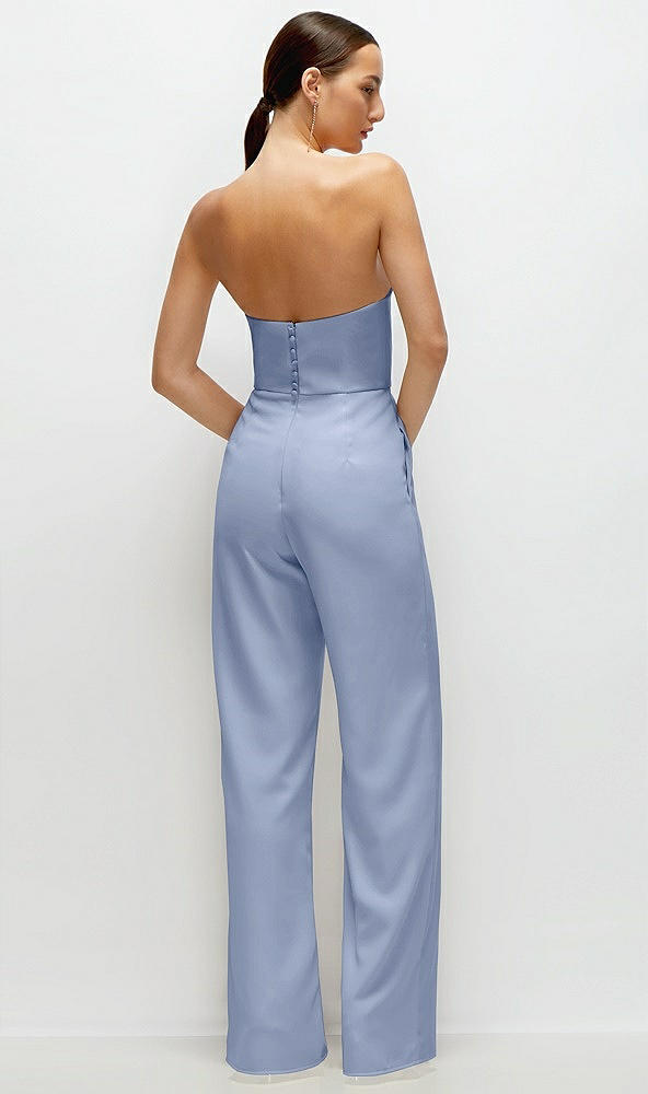 Back View - Sky Blue Strapless Cat-Eye Corset Crepe Wedding Jumpsuit