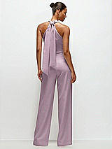 Alt View 1 Thumbnail - Suede Rose Pleated Halter Blouson Crepe Wedding Jumpsuit with Self-Tie Bow Back