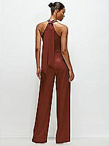 Alt View 1 Thumbnail - Auburn Moon Pleated Halter Blouson Crepe Wedding Jumpsuit with Self-Tie Bow Back