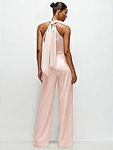 Alt View 1 Thumbnail - Blush Pleated Halter Blouson Crepe Wedding Jumpsuit with Self-Tie Bow Back