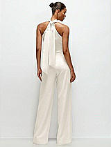 Alt View 1 Thumbnail - Ivory Pleated Halter Blouson Crepe Wedding Jumpsuit with Self-Tie Bow Back