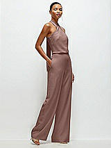 Side View Thumbnail - Sienna Pleated Halter Blouson Crepe Wedding Jumpsuit with Self-Tie Bow Back