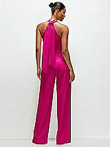 Alt View 1 Thumbnail - Think Pink Pleated Halter Blouson Crepe Wedding Jumpsuit with Self-Tie Bow Back