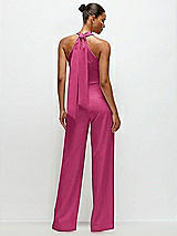 Alt View 1 Thumbnail - Tea Rose Pleated Halter Blouson Crepe Wedding Jumpsuit with Self-Tie Bow Back