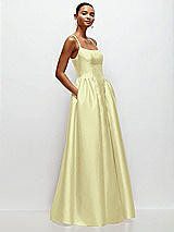 Side View Thumbnail - Butter Yellow Scoop Neck Drop Basque Skirt Satin Maxi Dress with Pockets