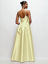 Rear View Thumbnail - Butter Yellow Scoop Neck Drop Basque Skirt Satin Maxi Dress with Pockets