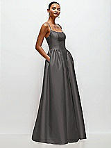 Side View Thumbnail - Caviar Gray Scoop Neck Drop Basque Skirt Satin Maxi Dress with Pockets