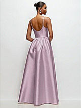 Rear View Thumbnail - Suede Rose Scoop Neck Drop Basque Skirt Satin Maxi Dress with Pockets