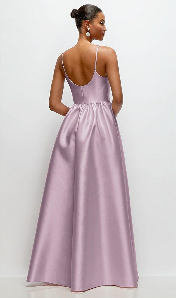 Back View - Suede Rose Scoop Neck Drop Basque Skirt Satin Maxi Dress with Pockets