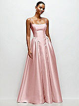 Front View Thumbnail - Ballet Pink Scoop Neck Drop Basque Skirt Satin Maxi Dress with Pockets