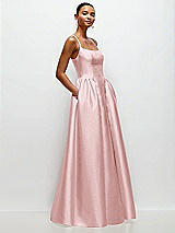 Side View Thumbnail - Ballet Pink Scoop Neck Drop Basque Skirt Satin Maxi Dress with Pockets