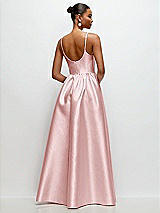 Rear View Thumbnail - Ballet Pink Scoop Neck Drop Basque Skirt Satin Maxi Dress with Pockets