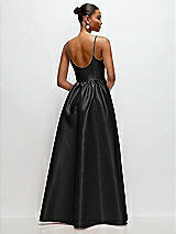 Rear View Thumbnail - Black Scoop Neck Drop Basque Skirt Satin Maxi Dress with Pockets