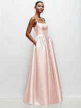 Side View Thumbnail - Blush Scoop Neck Drop Basque Skirt Satin Maxi Dress with Pockets