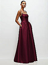 Side View Thumbnail - Cabernet Scoop Neck Drop Basque Skirt Satin Maxi Dress with Pockets