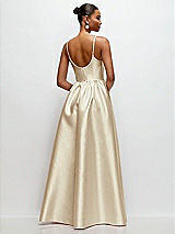 Rear View Thumbnail - Champagne Scoop Neck Drop Basque Skirt Satin Maxi Dress with Pockets