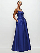 Side View Thumbnail - Cobalt Blue Scoop Neck Drop Basque Skirt Satin Maxi Dress with Pockets