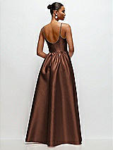 Rear View Thumbnail - Cognac Scoop Neck Drop Basque Skirt Satin Maxi Dress with Pockets