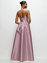 Rear View Thumbnail - Dusty Rose Scoop Neck Drop Basque Skirt Satin Maxi Dress with Pockets