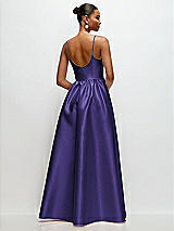 Rear View Thumbnail - Grape Scoop Neck Drop Basque Skirt Satin Maxi Dress with Pockets