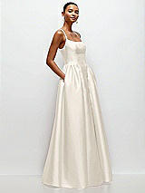 Side View Thumbnail - Ivory Scoop Neck Drop Basque Skirt Satin Maxi Dress with Pockets