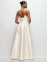 Rear View Thumbnail - Ivory Scoop Neck Drop Basque Skirt Satin Maxi Dress with Pockets