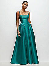 Front View Thumbnail - Jade Scoop Neck Drop Basque Skirt Satin Maxi Dress with Pockets