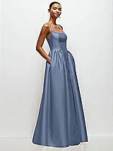 Side View Thumbnail - Larkspur Blue Scoop Neck Drop Basque Skirt Satin Maxi Dress with Pockets