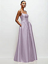 Side View Thumbnail - Lilac Haze Scoop Neck Drop Basque Skirt Satin Maxi Dress with Pockets