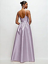 Rear View Thumbnail - Lilac Haze Scoop Neck Drop Basque Skirt Satin Maxi Dress with Pockets