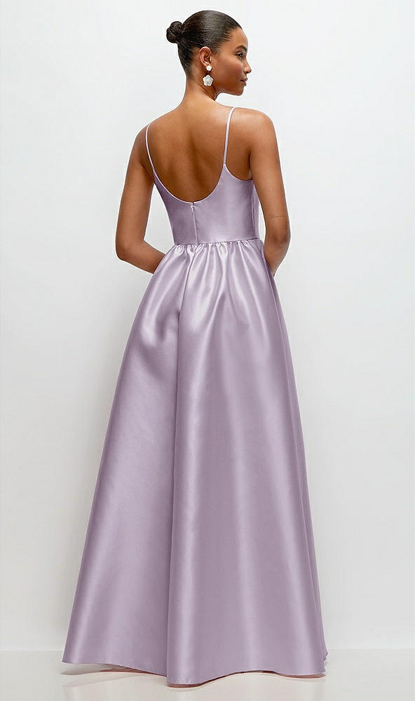 Back View - Lilac Haze Scoop Neck Drop Basque Skirt Satin Maxi Dress with Pockets